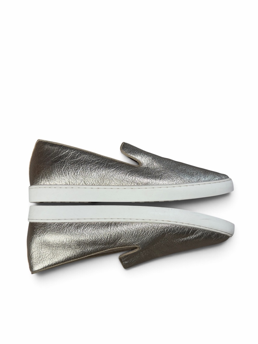 Birdies Womens Size 11 Metallic Leather Slip On Loafer Sneakers Silver White